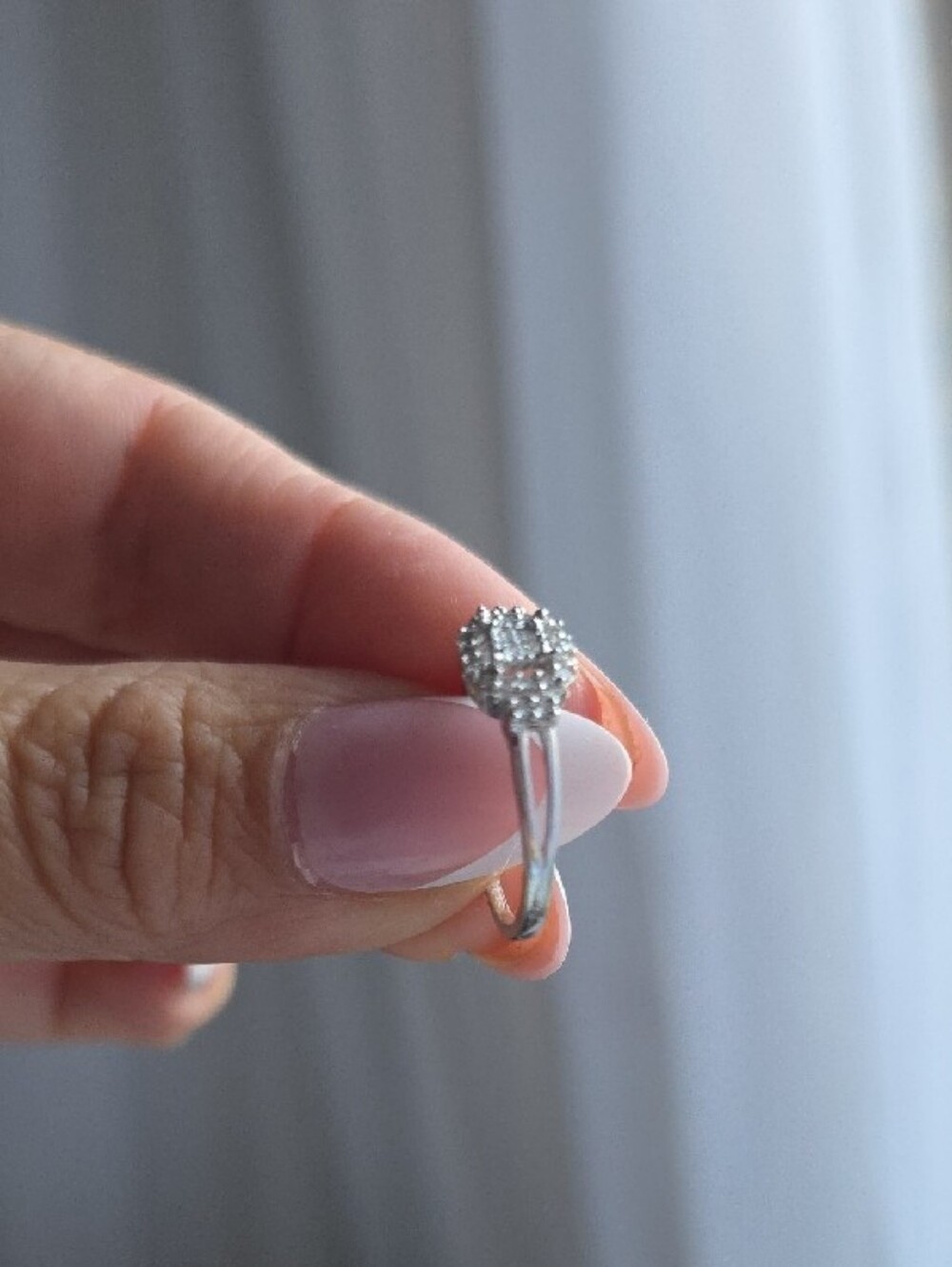 ✨ Don Roberto 10K White Gold Diamond Cushion Halo Promise Ring - Size 7 - Picture 5 of 10
